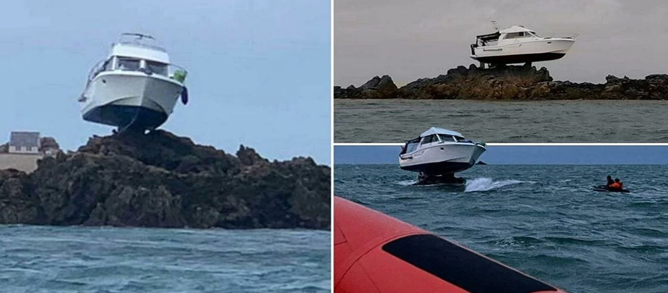 Αδιανόητο! Πλοίο σκαρφάλωσε σε βράχο αφού χτύπησε σε.. ύφαλο (φώτο)